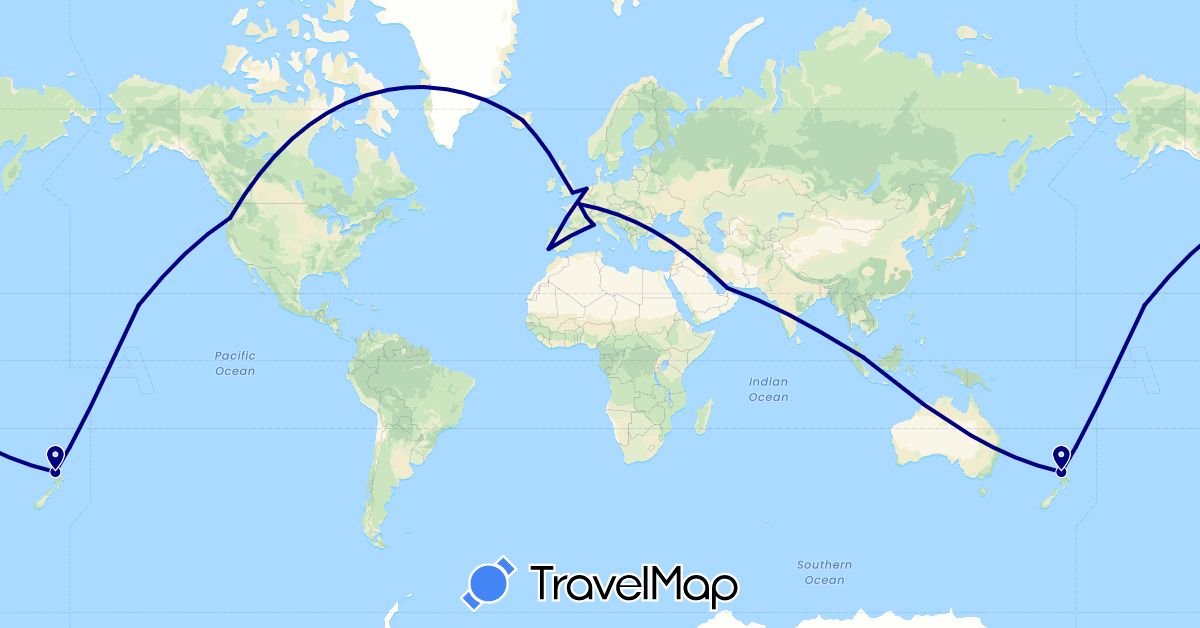 TravelMap itinerary: driving in United Arab Emirates, France, United Kingdom, Iceland, Monaco, Netherlands, New Zealand, Portugal, Singapore, United States (Asia, Europe, North America, Oceania)